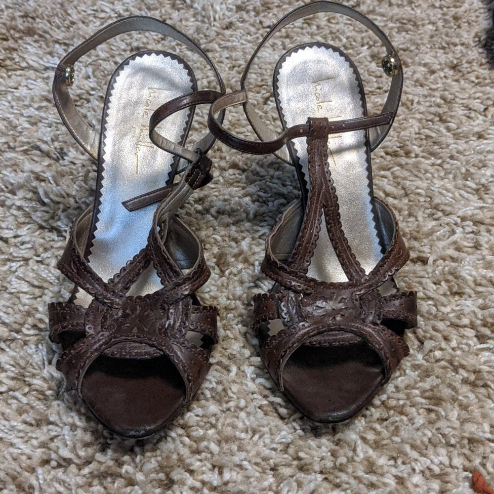Nicole Miller brown leather wedges - 8